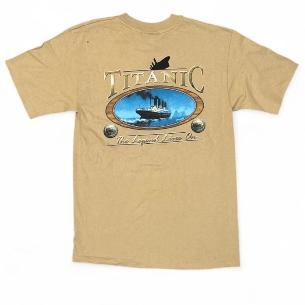 Vintage Titanic Graphic T-Shirt Sz M Tan “The Legend Lives On” USA 90s Promo Tee